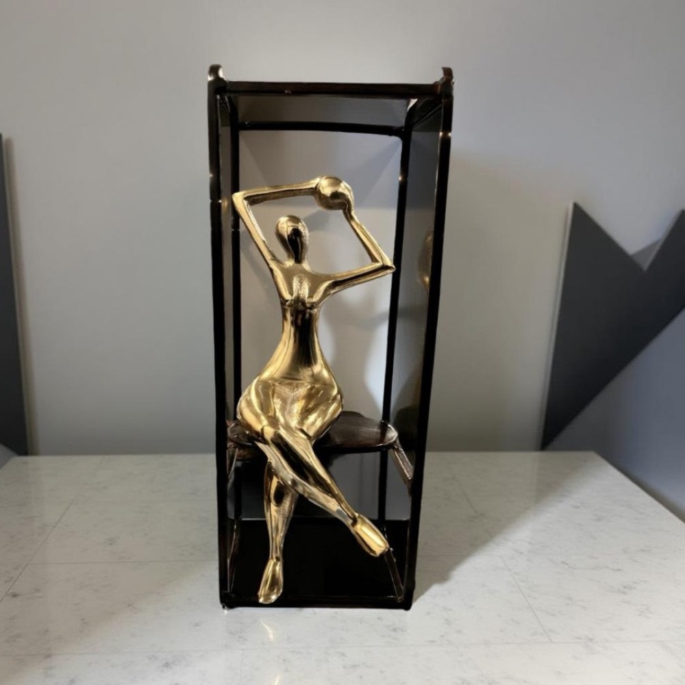 Art Deco. Brass Sculpture Black Frame Brass Statue - Mid Century Modern NWOT - Picture 5 of 10